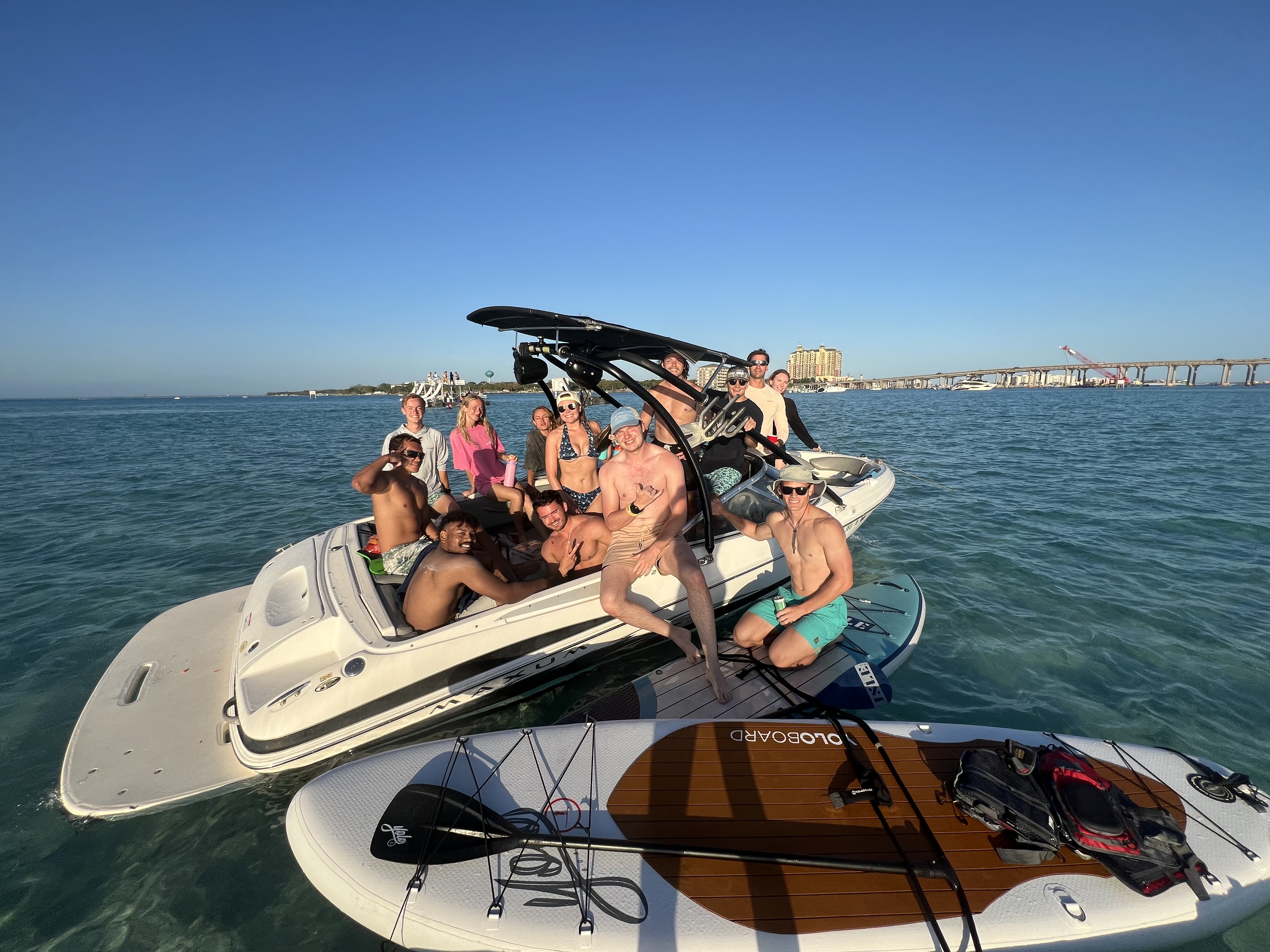 Ethan and friends on a boat at Crab Island